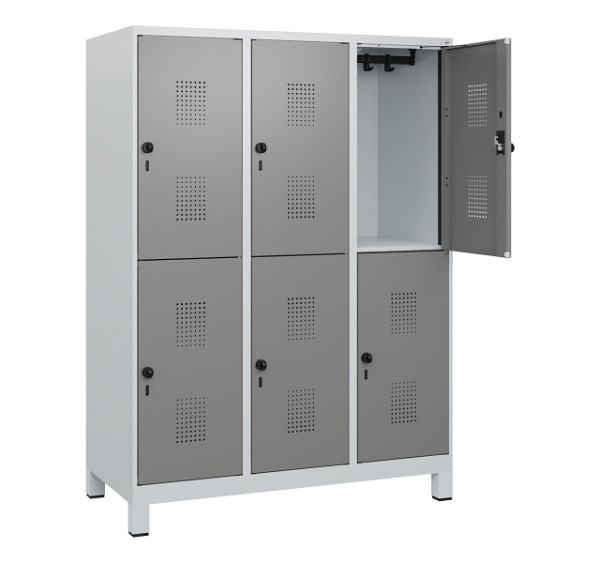 C+P Doppelstöckiger Spind Evolo PLUS, Füße, 6 Fächer, 1630x1200x500mm, 7035/0004, Drehriegel, 0493105-32 S10014