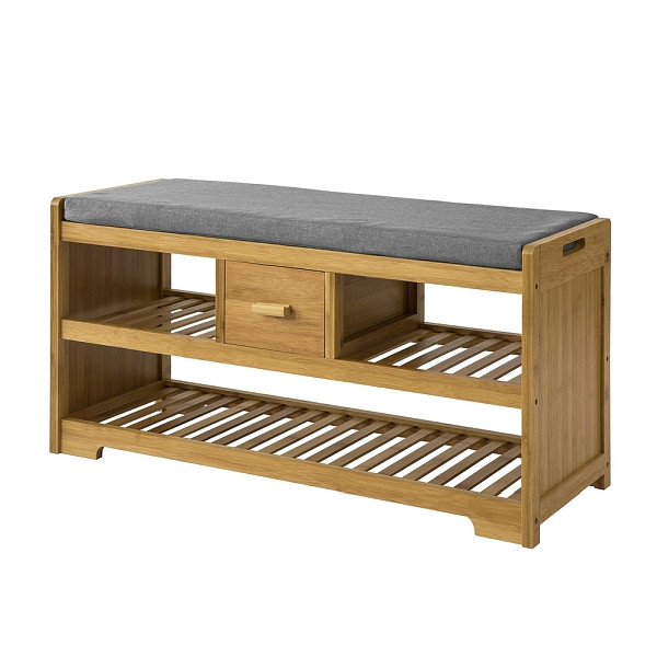 SoBuy Schuhbank mit einer Schublade Holzfarbe 91x34x45cm, Rustikal, FSR75-N
