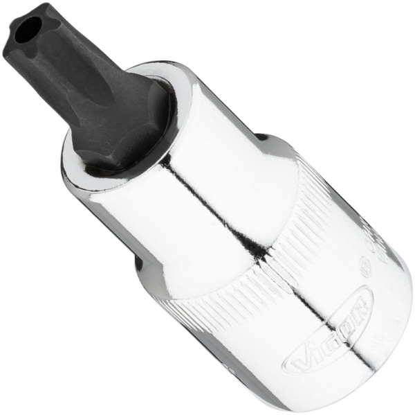 VIGOR TR-Plus Schraubendreher-Einsatz, Vierkant 12,5 mm (1/2 Zoll), Innen 5-Stern Profil mit Zapfen, T45+H, V7055-IPR45