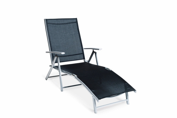 Merxx Deckchair, Rückenlehne 4-fach verstellbar, zusammenklappbar, silber/schwarz, Aluminium-/Stahlgestell mit Textilbespannung, 26353-317