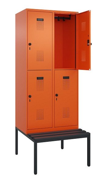C+P Doppelstock-Spind Evolo PLUS, Bank, 4 Fächer, 2120x800x815mm, 2004/2004, Drehriegel, Sitzfläche Kunststoff, Sitzbank, 0493507-22 S10104