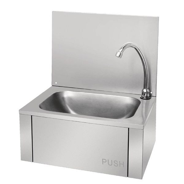 Vogue Waschbecken mit Kniebedienung, aus Edelstahl, mit Abfluss, Vormischventil Kalt-/Warmwasser und Abflussrohr, GL280