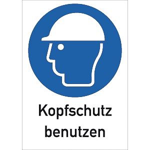 Moedel Kopfschutz benutzen, Kombischild, ISO 7010, Kunststoff, 210x297 mm, 52707