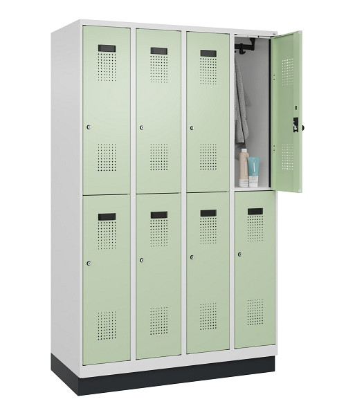 C+P Doppelstöckiger Spind Evolo PLUS, mit Sockel, 8 Fächer, 1950x1200x500mm, 901, Frontfarbe RAL 6019 Weissgrün, Zylinderschloss, 049320-40 S10046