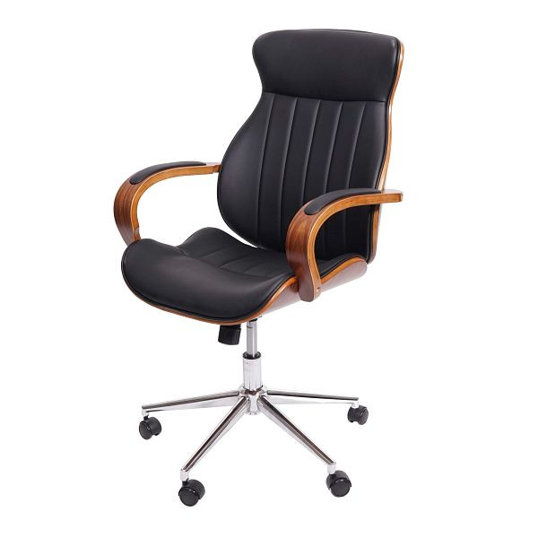 Mendler Bürostuhl HWC-H39, Schreibtischstuhl Drehstuhl Chefsessel, Bugholz Walnuss-Optik Kunstleder, schwarz, 73333