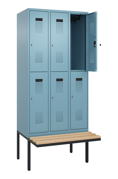 C+P Doppelstock-Spind Evolo PLUS, Bank, 6 Fächer, 2120x900x815mm, 0010/0010, Zylinderschloss, Sitzfläche Buche-Hartholz, 0493407-30 S10048