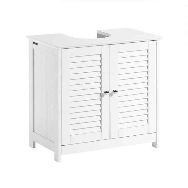 SoBuy Waschbeckenunterschrank mit zwei Türen Weiß 57x35x58 cm, Rustikal, FRG237-II-W