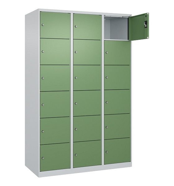 C+P Schließfachschrank Evolo PLUS, 18 Fächer, 1850x1200x500mm, 7035/6011, 049000-326 S10010