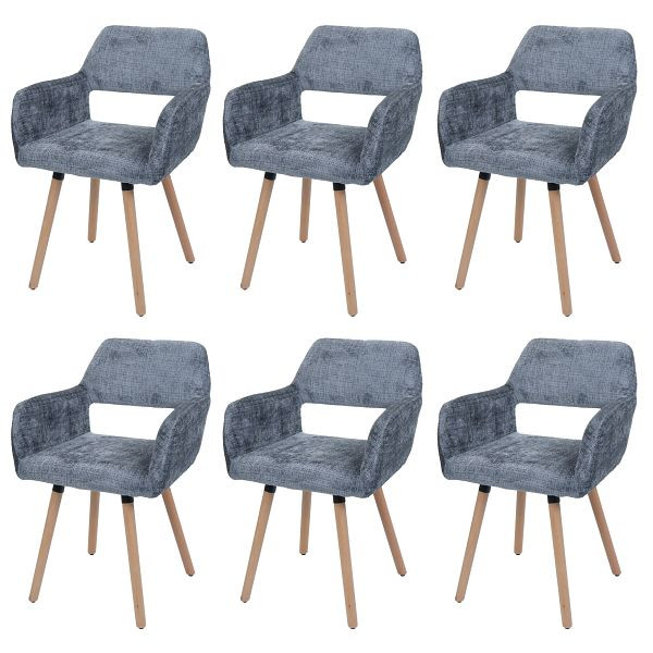 Mendler 6er-Set Esszimmerstuhl HWC-A50 II, Küchenstuhl Polsterstuhl, Holz Stoff/Textil Chenille (465g/m²) FSC®, dunkelgrau, 6x108868