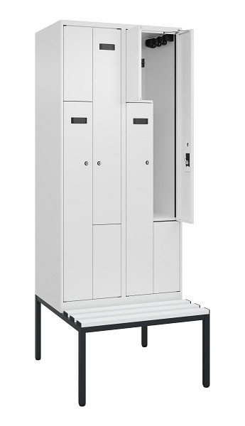 C+P Z-Spind Evolo PLUS, Bank, 4 Fächer, 2120x800x815mm, 9016/9016, Zylinderschloss, Sitzfläche Kunststoff, Sitzbank, 0490537-224 S10101