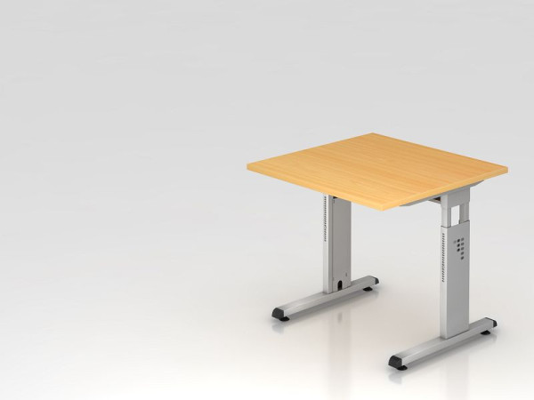 Hammerbacher Schreibtisch C-Fuß 80x80cm Buche/Silber, Arbeitshöhe 65-85 cm, VOS08/6/S