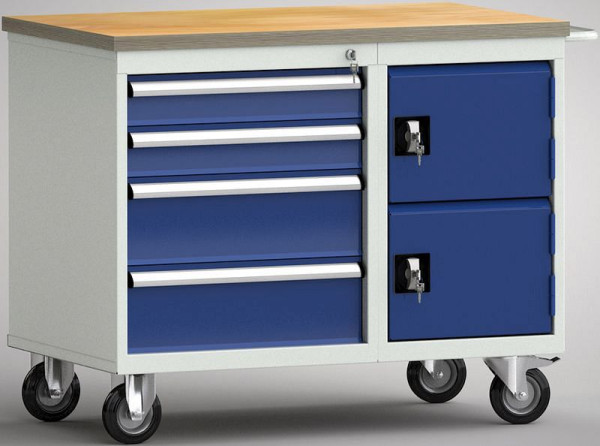 KLW Profi-Werkbank - 1000 x 620 x 840 mm L x T x H ohne Rückbrett, links 2x100EA/2x175EA, rechts Türe 275 mm, WP826N-1000M30SE7020