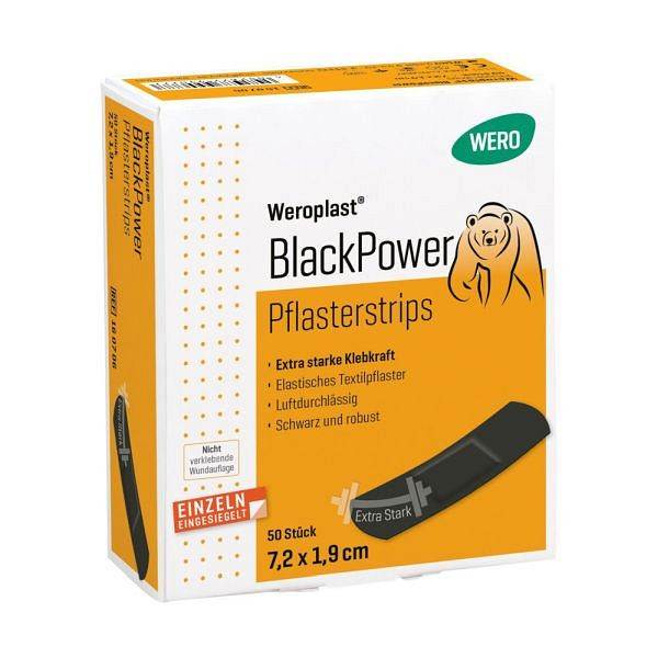 WERO Weroplast BlackPower Pflasterstrips 7,2 x 1,9 cm, VE: 50 Stück, 160706