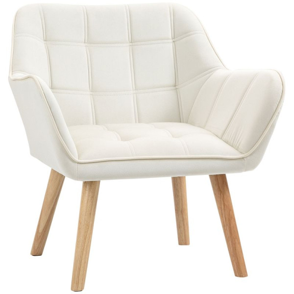 HOMCOM Polstersessel, Akzentsessel, Skandi Design, Samtoptik, bis 120 kg, Kautschukholzbeine, Creme, 833-799V00CW