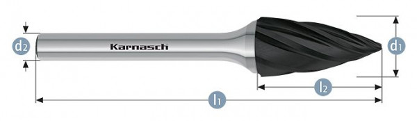 Karnasch Hartmetall-Frässtift Black-Tec beschichtet SPG/ HP-7 d1=16 / l2=25 / d2=6 / l1=70mm, 115065085