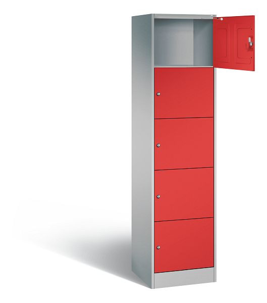 C+P Schließfachschrank Serie 8070, H1950xB460xT480mm, Farbe: Weißaluminium / feuerrot, 82700-10 S10383