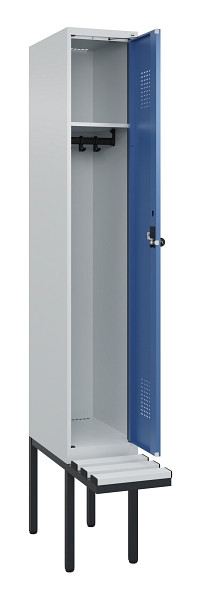 C+P Spind Evolo PLUS, 1 Abteile, 2120x300x815mm, 7035/5023, Haken 3, Drehriegel, Sitzfläche Kunststoff, 0490407-10 S10062