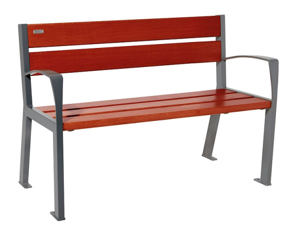 Procity Sitzbank Silaos 5 Holzlatten, 1200 mm, Mit Armlehne, Holz & Stahl, Mahagoni/Procity Grau, 209511.GPRO.ACAJ