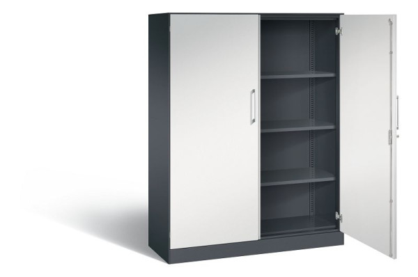 C+P Flügeltürenschrank Asisto, H1635xB1200xT435mm, Farbe: Schwarzgrau / Lichtgrau, Bügelgriff, 4 OH, 141011-000 S10065