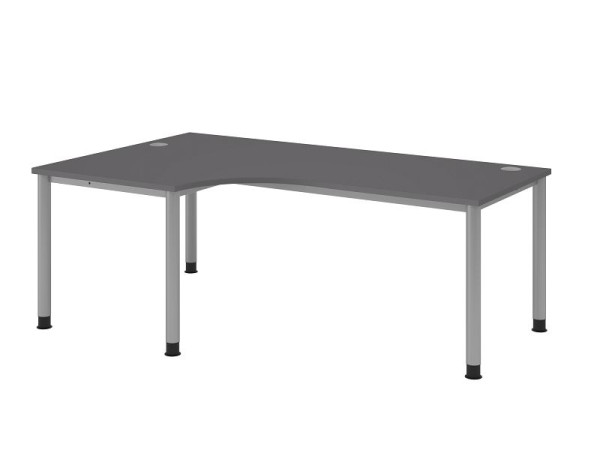 Hammerbacher Winkeltisch 4 Fuß rund 200x120cm 90° Graphit/Silber, Winkelform 90°, links oder rechts montierbar, VHS82/G/S