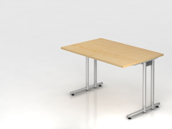 Hammerbacher Schreibtisch C-Fuß 120x80cm Ahorn/Silber, Arbeitshöhe 72 cm, VNS12/3/S