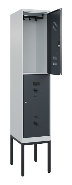C+P Doppelstock-Spind Evolo PLUS, Gestell, 2 Fächer, 2120x400x500mm, 7035/7016, Zylinderschloss, 0493307-12 S10039
