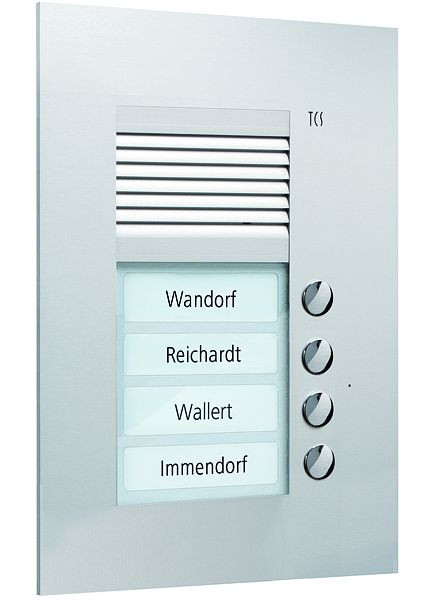 TCS Audio Außenstation Serie PUK 4 Klingeltasten (rechtsbündig), 1-spaltig, UP silber, PUK04/1-EN