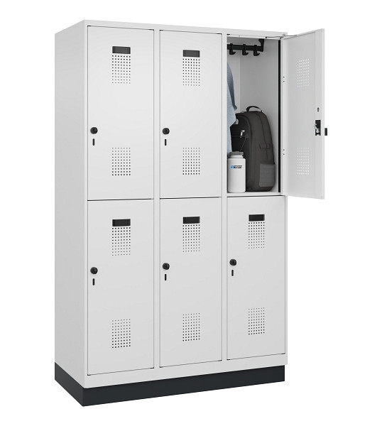 C+P Doppelstöckiger Spind Evolo PLUS, mit Sockel, 6 Fächer, 1950x1200x500mm, 901, RAL 9016 Verkehrsweiß, Drehriegel, 049320-32 S10020