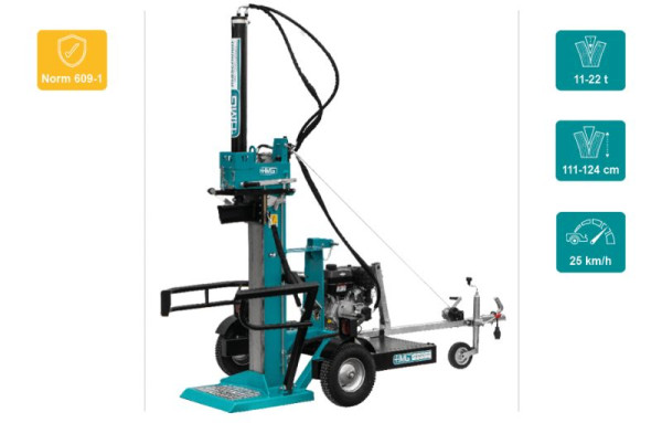 HMG Hydraulik Holzspalter HSA 25-22M mit Anhänger 25 km/h, Benzinmotor 10.3kw B&S, Spaltkraft 22t, Spalthöhe 111cm, Aufbauanleitung, 716 233