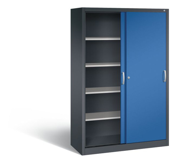 C+P Schiebetürenschrank Acurado, H1950xB1200xT500mm, Farbe: Schwarzgrau / Enzianblau, Bügelgriff, 5 OH, 2050-00 S10172