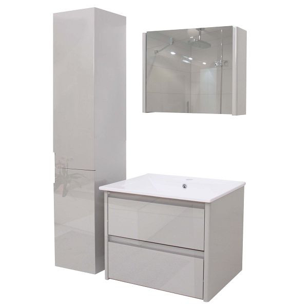 Mendler Badezimmerset HWC-B19, Waschtisch Spiegelschrank Hängeschrank, hochglanz, grau, 57623+57614+57625+57626
