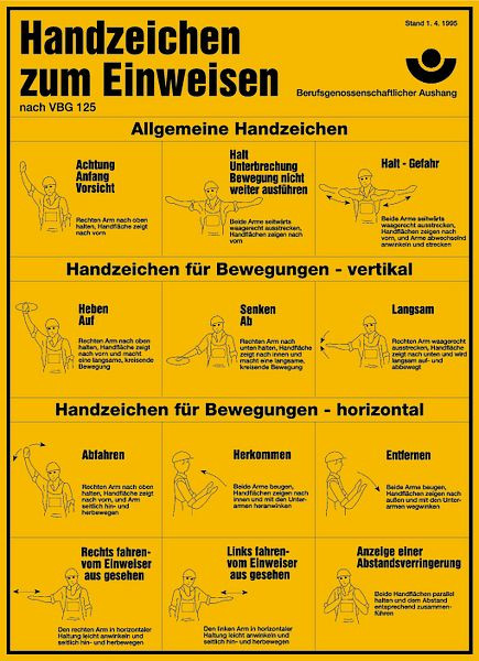 Schilder Klar Aushang Handzeichen zum Einweisen BGV A 8, 290x400x0.6 mm Aluminium 2 mm, 730/51