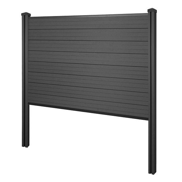 Mendler WPC-Sichtschutz Sarthe, Zaun Windschutz, WPC-Pfosten zum Einbetonieren, Basiselement, 195cm anthrazit, 2x65141+76233+76236+76257
