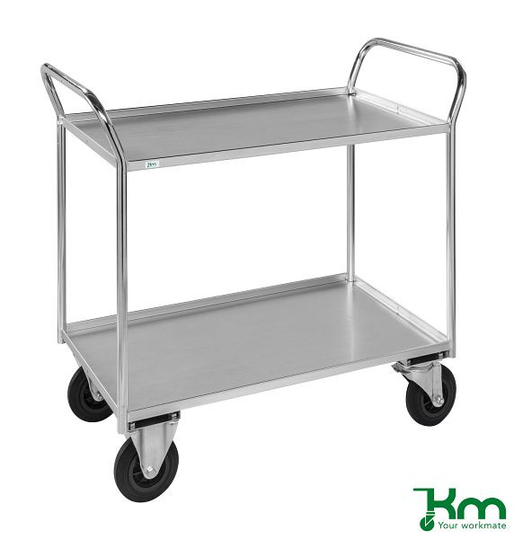 Kongamek Etagenwagen mit 2 Böden, vollständig geschweißt, 1070 x 550 x 1000 mm, Verzinkt, 2 Bockrollen 2 Lenkrollen mit Bremse, KM4175-EB
