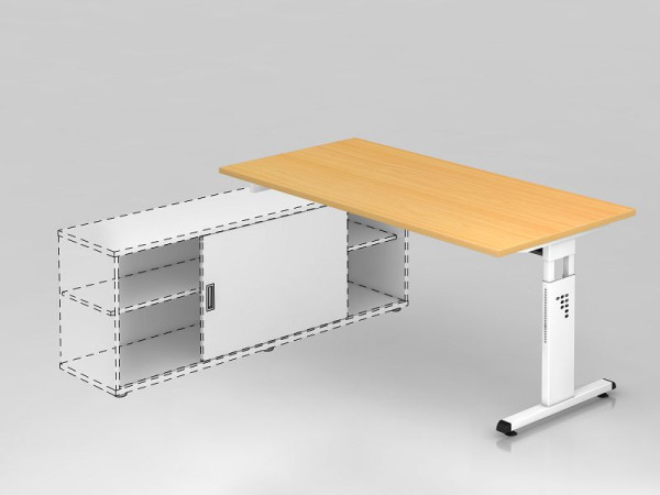 Hammerbacher Anbauschreibtisch T-Fuß 160x80cm Buche/Weiß, Rechteckform, Aufsatz auf Sideboard 1758, VOSE16/6/W