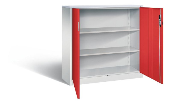C+P Büroschrank Acurado, H1200xB1200xT400mm, Farbe: Lichtgrau / feuerrot, Muldengriff, 3 OH, 9467-1200 S10186