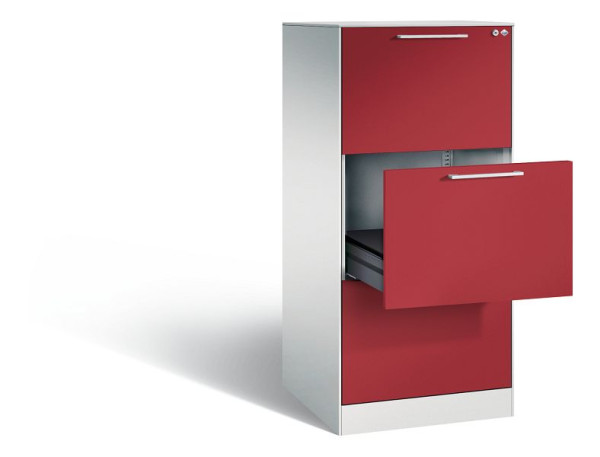 C+P Karteischrank Asisto, H1310xB562xT600mm, Farbe: Lichtgrau / Rubinrot, Bügelgriff, 146224-322 S10062