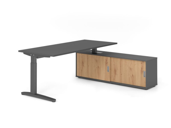 Hammerbacher Schreibtisch XB19, 180x80cm, Platte: Graphit, 25mm dick, C-Fuß Gestell Graphit, höheneinstellbar, Ahorn, SB/G/G/G/R, VXBE19SB/G/G/G/R