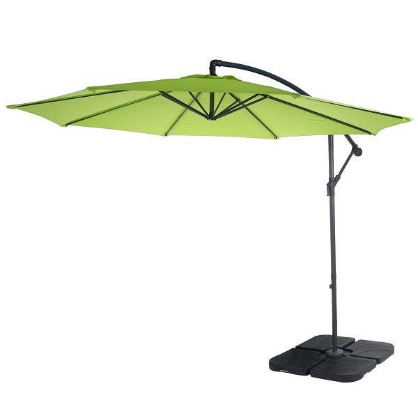 Mendler Ampelschirm Acerra, Sonnenschirm Sonnenschutz, Ø 3m neigbar, Polyester/Stahl 11kg, grün-lemon mit Ständer, 46815+31831