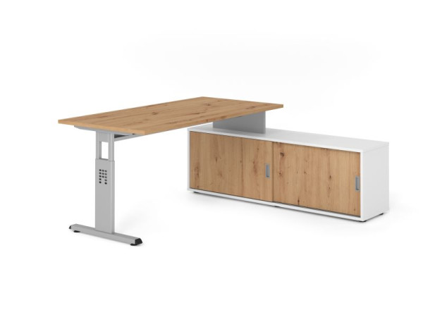 Hammerbacher Aufsatz-Schreibtisch OSE16, 160x80cm, Platte: Asteiche, 25mm dick, T-Fuß Gestell Silber, Ahorn, SB/R/S/W/R, VOSE16SB/R/S/W/R