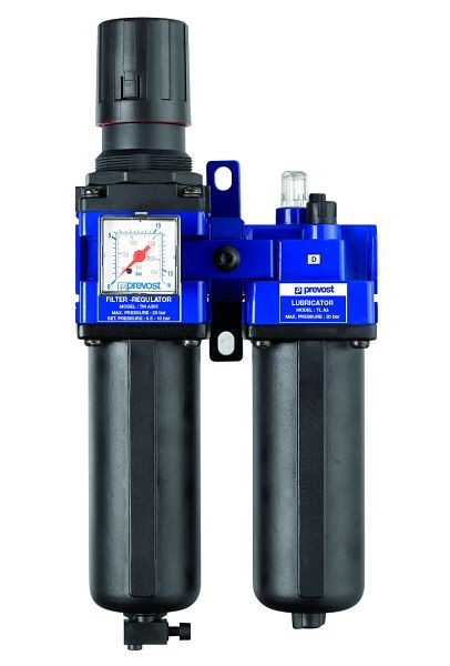 Prevost ALTO 3- Doppelblock- Filterregler 20bar mit Manometer, Öler und Wandbefestigungsset, IG BSPP=G 1/2, 3000 Nm3/h, Betriebsdruck=20;0,5-12,5, TB HPSM3