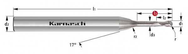 Karnasch VHM-Micro-3D-Radiusfräser HSC/HPC d=6,0 / r3,00 / L3=40,0 mm poliert, 306213060040