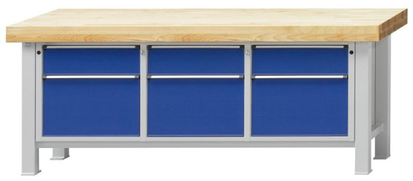 ANKE Werkbänke Schwerlastwerkbank 2250x800x900mm; Buche-Massiv-Platte 100mm; Links 2Schubladen 180,360mm Mitte 2Schubladen Rechts 2Schubladen, 322.109