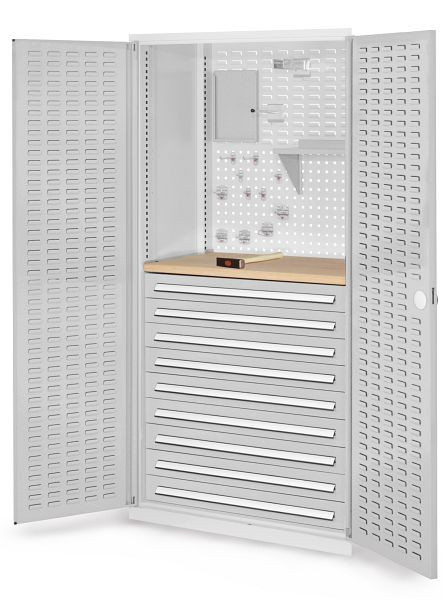 Kappes RasterPlan Schubladenschrank, Modell 27, RAL 7035, Türinnenseite: Schlitzplatten 1950 x 1000 x 600 mm, 9 Schubladen H 100 mm, 1460.07.4013