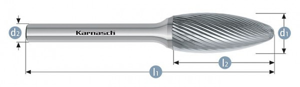 Karnasch Hartmetall-Frässtift unbeschichtet Flamme/ HP-5 d1=3 / l2=6 / d2=3 / l1=38mm, VE: 5 Stück, 113073005