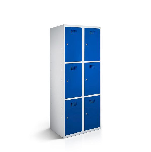 Rotstahl Fächerschrank, 2 Reihen, 3 Fächer/Reihe, Abteilbreite 40 cm, BASIC, kurzer Sockel, Enzianblau, 2111-020300-0801112-7035-5010BasicZYL