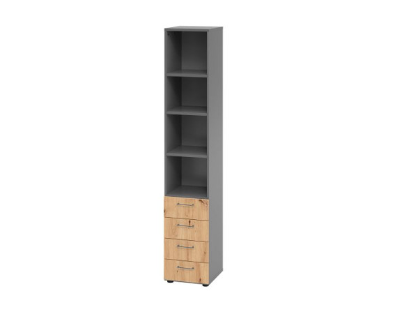 Hammerbacher Kombischrank 6OH, 4 Schübe 964S4 BS, Korpus: Graphit / Front: Asteiche, 40x41,7x215,6 cm (BxTxH), 4 Schubkästen, Metallgriff BS, V964S4/G/R/BS