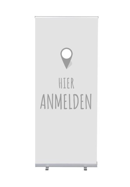 Showdown Displays Roll-Banner Budget 85 Komplettset Hier Anmelden Grau Deutsch, RBB085LSFI351