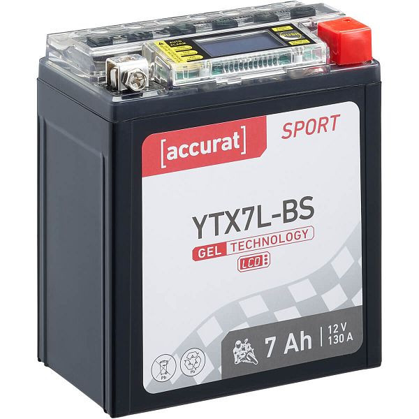 Accurat Sport GEL LCD YTX7L-BS Motorradbatterie 7Ah 12V 130A, MBG-LCD-YTX7L