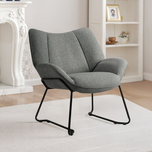 HOME NATURE WOHNKONZEPT Sessel, gepolstert, Leinenbezug, stabiles Metallgestell, belastbar bis 160 kg, 80x60x55cm, Grau, YQ0138